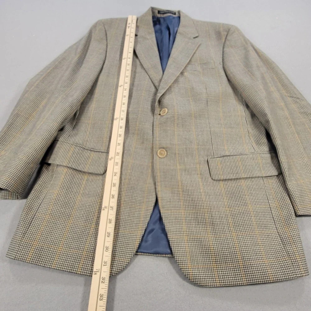 Bruce‎ Julian Wool Blazer Houndstooth Windowpane Tan Blue Men's 40R Sport Coat
